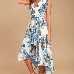 Lulu's French Countryside White Floral Print High-Low Dress - L